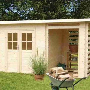 Abri de jardin bois Katy – 4,44 + 3 m² – Prix d’usine
